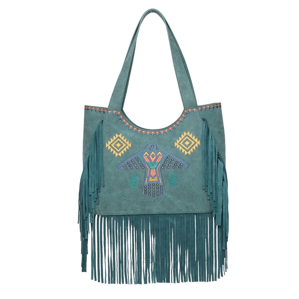 Wrangler Embroidered Fringe Collection Concealed Carry Tote Turquoise